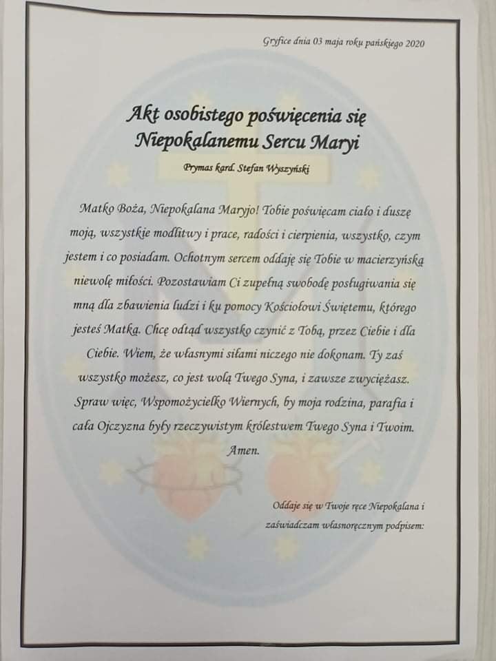 Akt Osobistego Poświęcenia Się Niepokalanemu Sercu Maryi